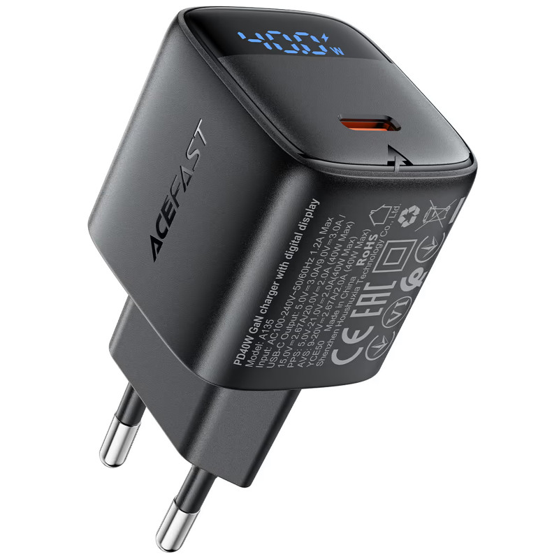 СЗУ Acefast A135 PD40W GaN (1USB-C) (Black)