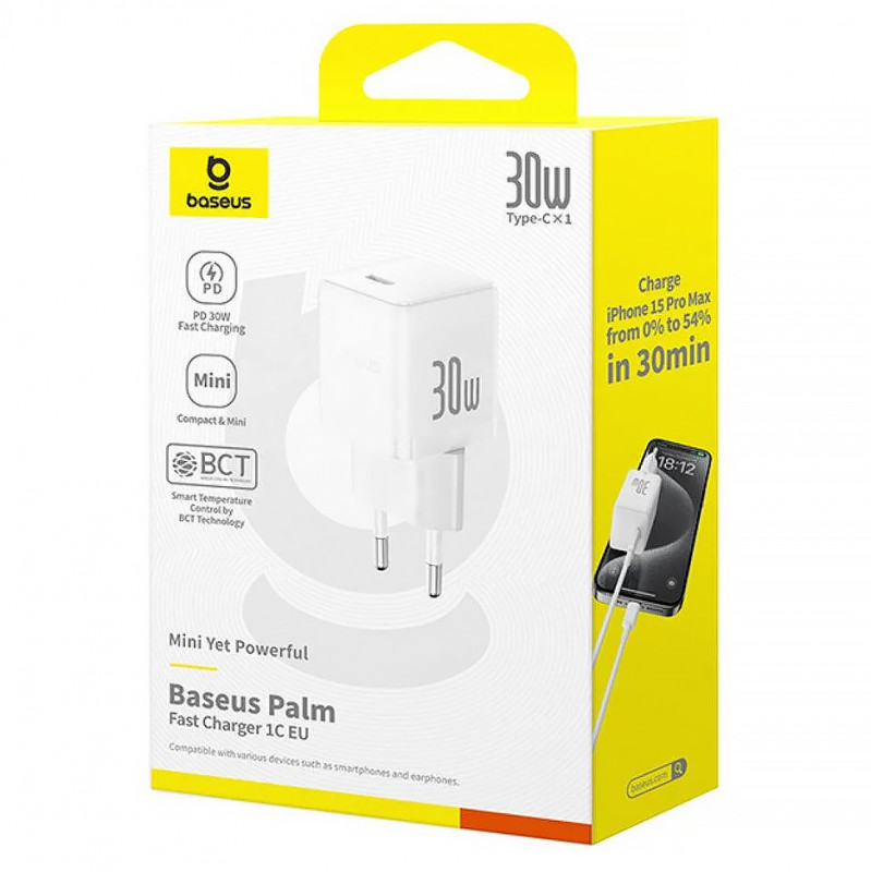 Купити МЗП Baseus Palm Fast Charger PD30W (1USB-C) (P10111605113-00) (Moon White) на vchehle.ua