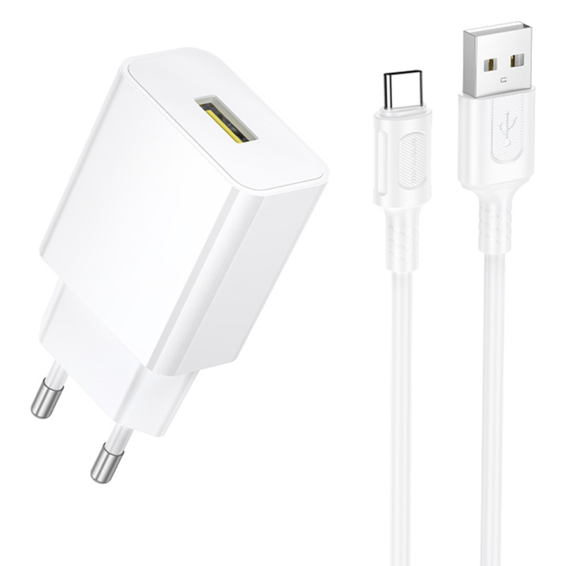 МЗП Borofone BA111A Star QC3.0 15W (1USB-A) + кабель USB to Type-C (White)