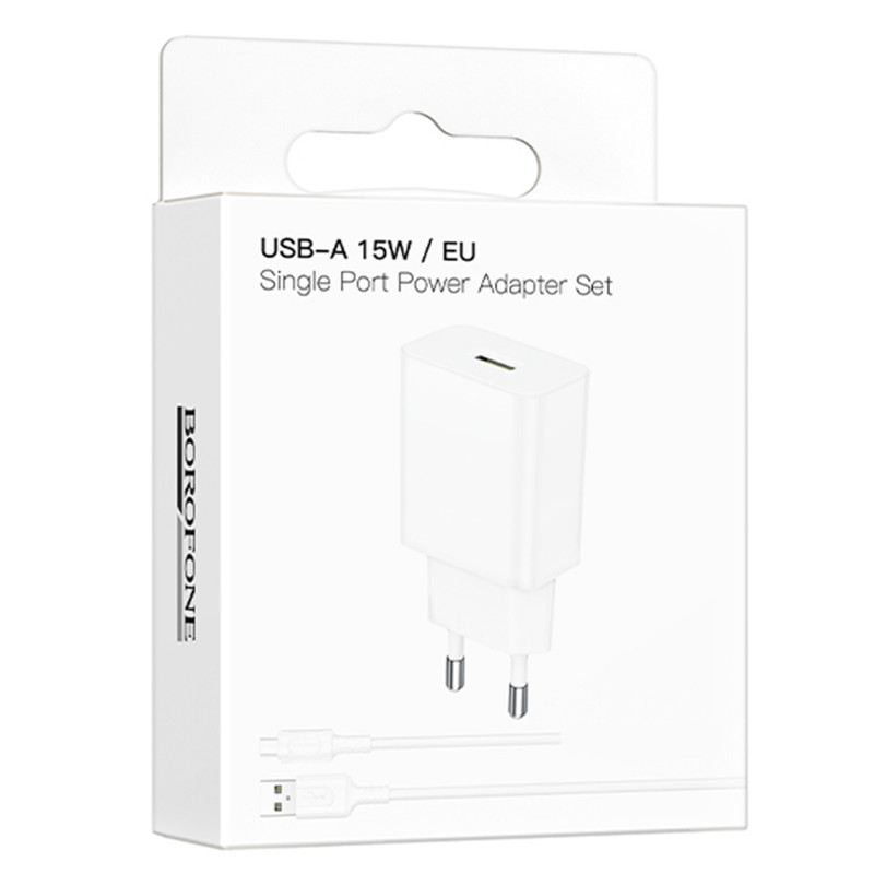 Фото МЗП Borofone BA111A Star QC3.0 15W (1USB-A) + кабель USB to Type-C (White) в маназині vchehle.ua