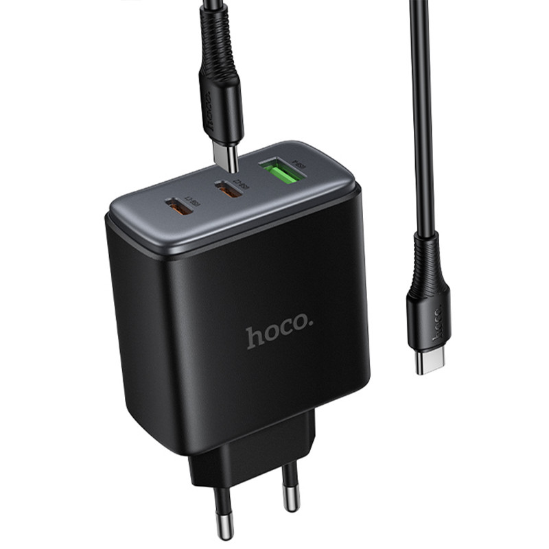 СЗУ Hoco C160A Upgrade PD65W+QC3.0 (1USB-A/2C) + кабель Type-C to Type-C (Black) в магазине vchehle.ua