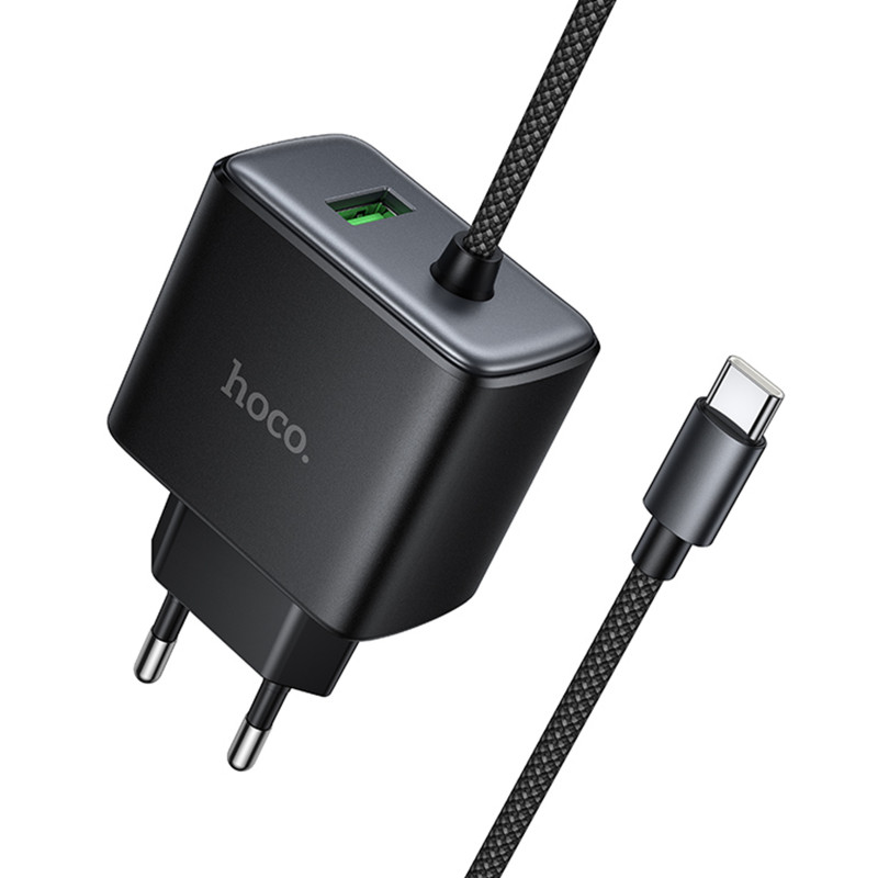 СЗУ Hoco C164A New PD30W+QC3.0 (1USB-A/1C) + встроенный кабель Type-C (Black)