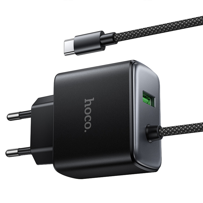 СЗУ Hoco C164A New PD30W+QC3.0 (1USB-A/1C) + встроенный кабель Type-C (Black) в магазине vchehle.ua