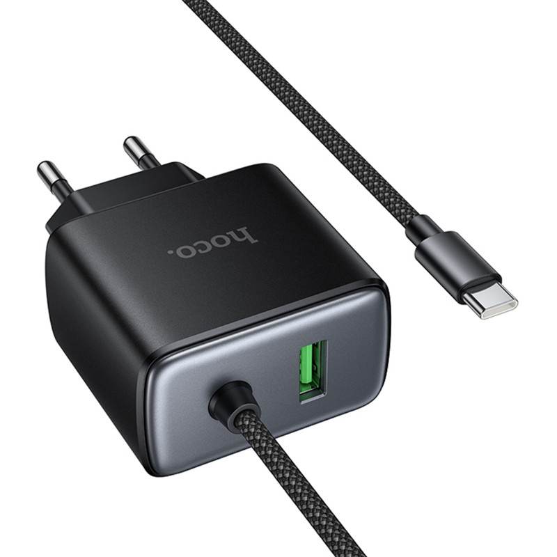Заказать СЗУ Hoco C164A New PD30W+QC3.0 (1USB-A/1C) + встроенный кабель Type-C (Black) на vchehle.ua