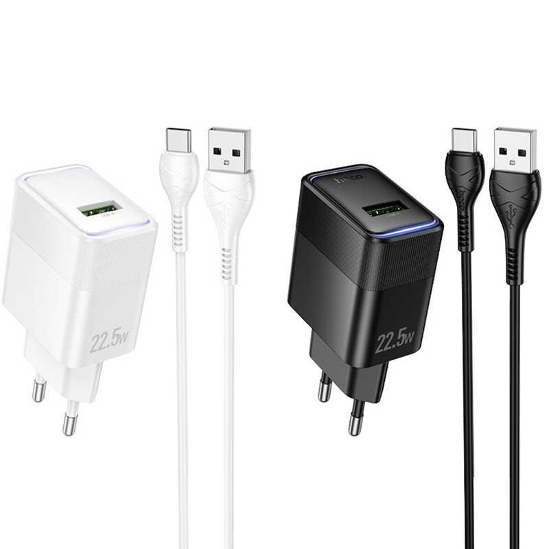 СЗУ Hoco CS111A Lounge QC3.0 22.5W (1USB-A) + кабель USB to Type-C