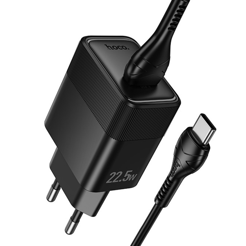 Фото СЗУ Hoco CS111A Lounge QC3.0 22.5W (1USB-A) + кабель USB to Type-C (Black) в магазине vchehle.ua