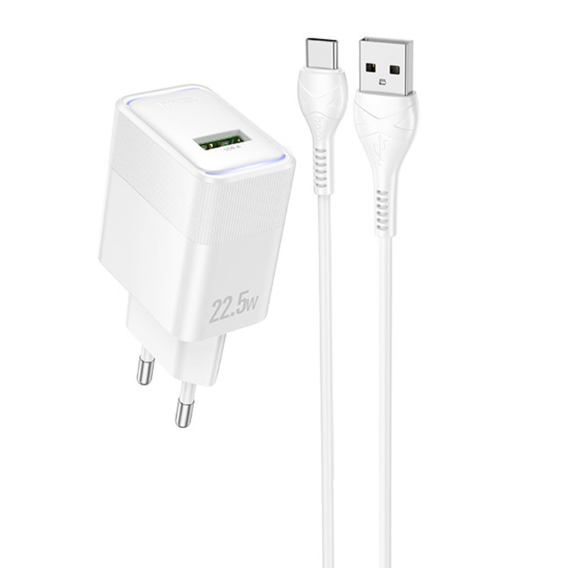 СЗУ Hoco CS111A Lounge QC3.0 22.5W (1USB-A) + кабель USB to Type-C (White)