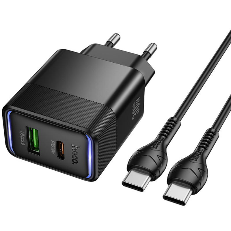 Купить СЗУ Hoco CS112A Lounge PD30W+QC3.0 (1USB-A/1C) + кабель Type-C to Type-C (Black) на vchehle.ua