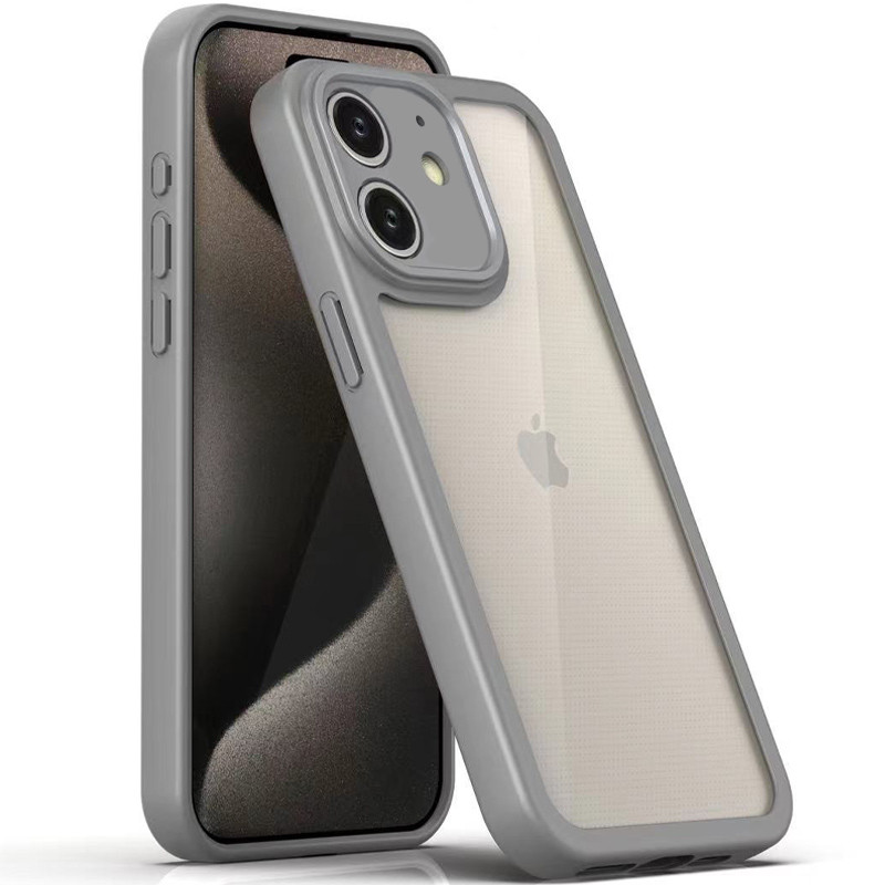 TPU чехол Transparent + Colour 1,5mm для Apple iPhone 12 (6.1") (Grey)