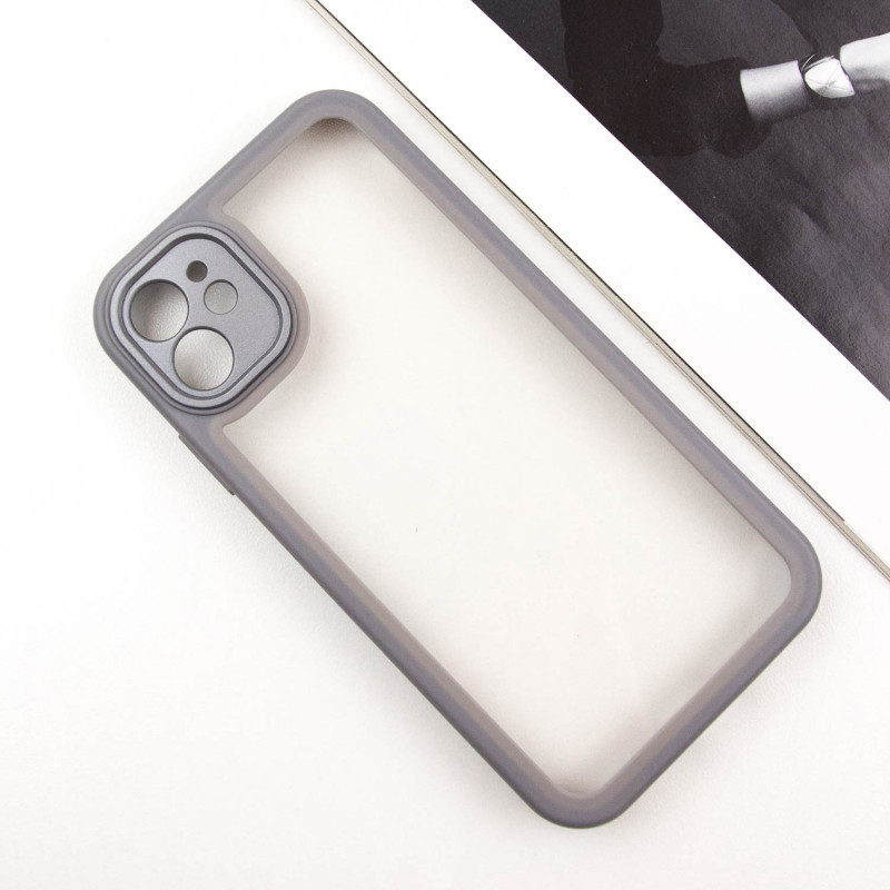 TPU чехол Transparent + Colour 1,5mm для Apple iPhone 12 (6.1") (Grey) в магазине vchehle.ua