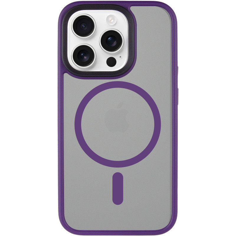 Фото TPU+PC чехол Metal Buttons with Magnetic Safe для Apple iPhone 14 Pro (6.1") (Темно-фиолетовый / Dark Purple) на vchehle.ua