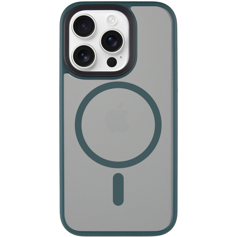 Фото TPU+PC чехол Metal Buttons with Magnetic Safe для Apple iPhone 14 Pro (6.1") (Зеленый / Dark Green) на vchehle.ua