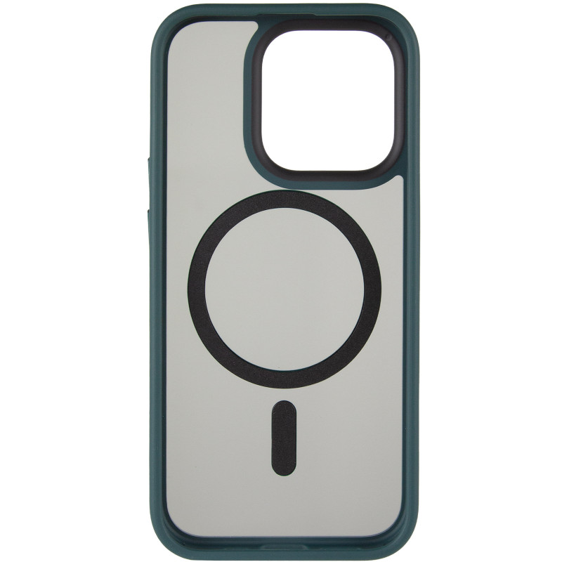 Фото TPU+PC чехол Metal Buttons with Magnetic Safe для Apple iPhone 14 Pro (6.1") (Зеленый / Dark Green) в магазине vchehle.ua
