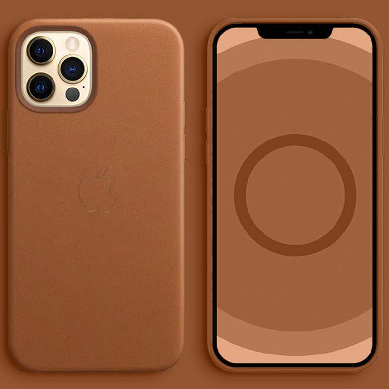 Фото Уценка Кожаный чехол Leather Case (AAA) with Magnetic Fit and Animation для Apple iPhone 12 Pro/12 ( (Эстетический дефект / Saddle Brown) на vchehle.ua