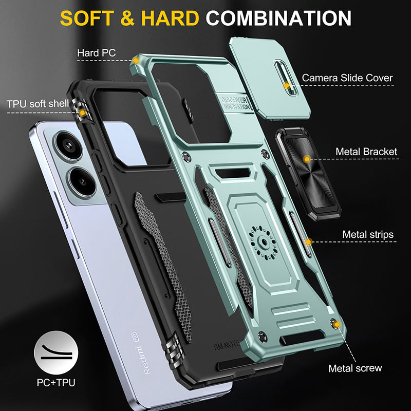 Удароміцний чохол Camshield Army Ring на Xiaomi Redmi Note 13 Pro 4G / 14s / Poco M6 Pro 4G (Зелений / Light Green) в магазині vchehle.ua
