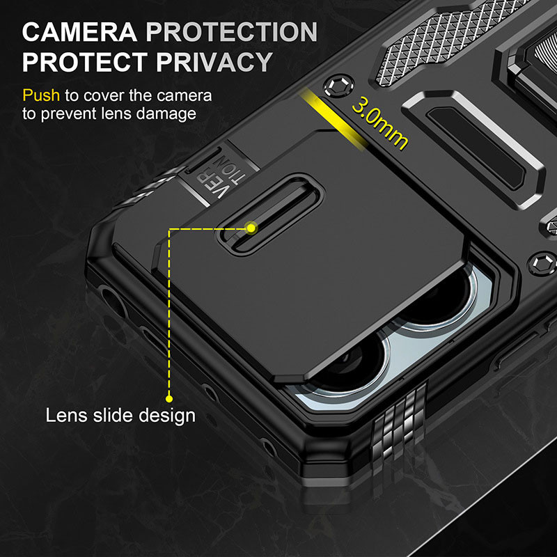 Фото Удароміцний чохол Camshield Army Ring на Xiaomi Redmi Note 13 Pro 4G / 14s / Poco M6 Pro 4G (Чорний / Black) на vchehle.ua