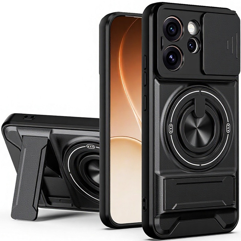 Фото Удароміцний чохол Camshield StandRing case на Oppo Reno 14F (Black) на vchehle.ua
