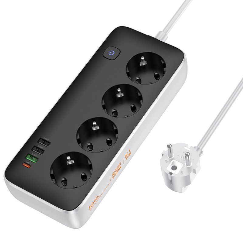 Фото Удлинитель Hoco AC22 Sunlight (PD30W/1C/3A/4xSocket) (1.5m) (Black) в магазине vchehle.ua