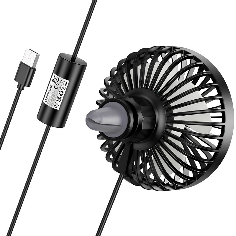 Фото Вентилятор автомобильный Borofone DBF11 three speed (USB-A) (Black) в магазине vchehle.ua