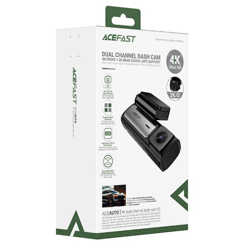 Фото Видеорегистратор Acefast X2 2-inch display with rear camera (4K+2K) (Black) в магазине vchehle.ua
