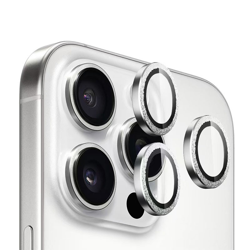 Фото Захисне скло BlueO Metal на камеру на Apple iPhone 16 Pro / 16 Pro Max / 15 Pro / 15 Pro Max (Срібний / Silver Diamond) в маназині vchehle.ua