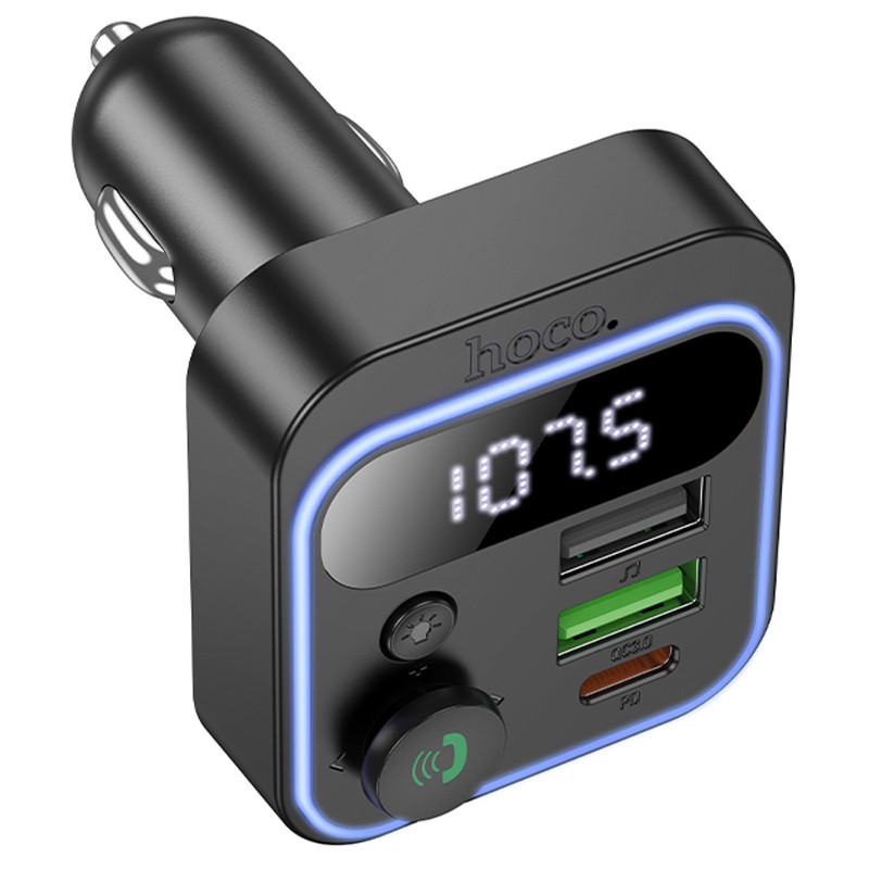 Фото АЗП FM модулятор Hoco E85 Tiger PD20W+QC3.0 (2USB-A/1C) (Black) в маназині vchehle.ua