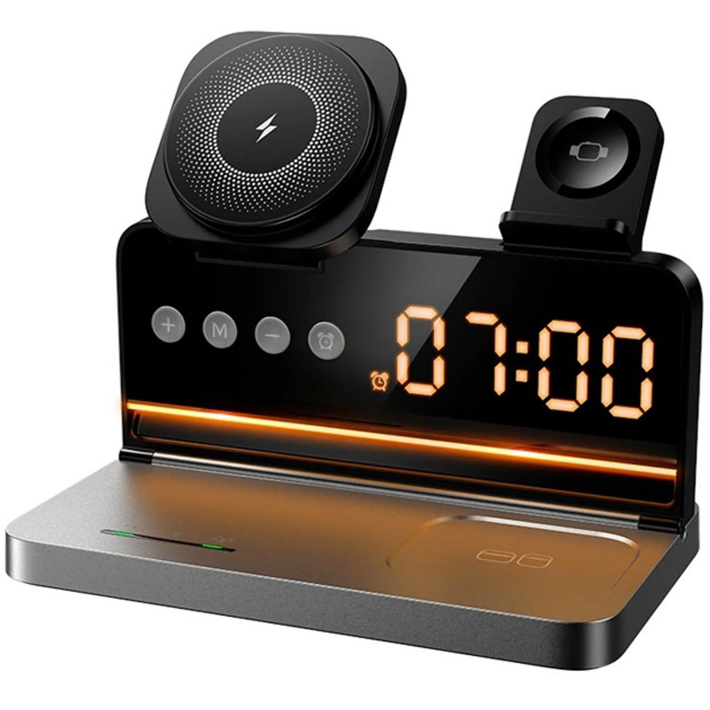 БЗУ Hoco DWQ03 North 4in1 with alarm clock (Black)