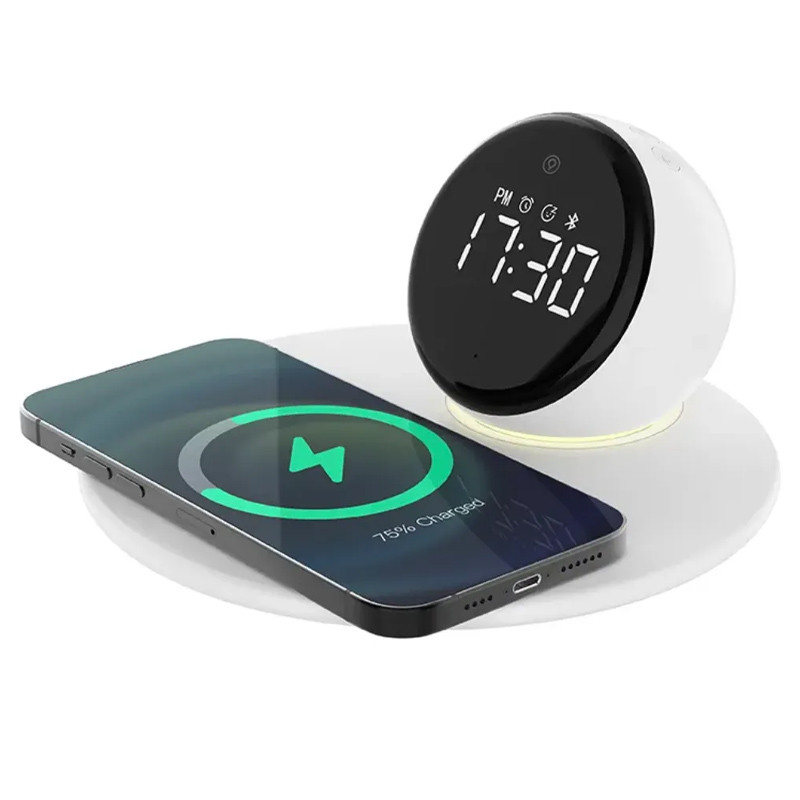 БЗП WIWU Wi-W017 15W Wireless Charger+Digital Alarm+Bluetooth Speaker (White)