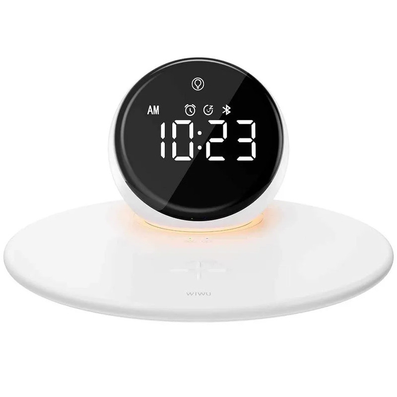 Фото БЗП WIWU Wi-W017 15W Wireless Charger+Digital Alarm+Bluetooth Speaker (White) на vchehle.ua