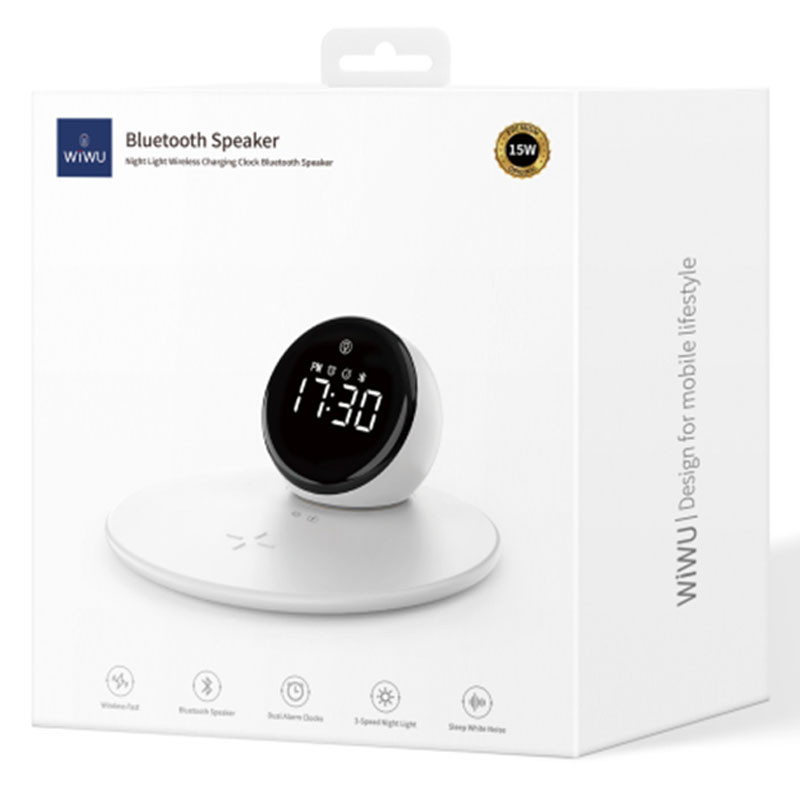Замовити БЗП WIWU Wi-W017 15W Wireless Charger+Digital Alarm+Bluetooth Speaker (White) на vchehle.ua