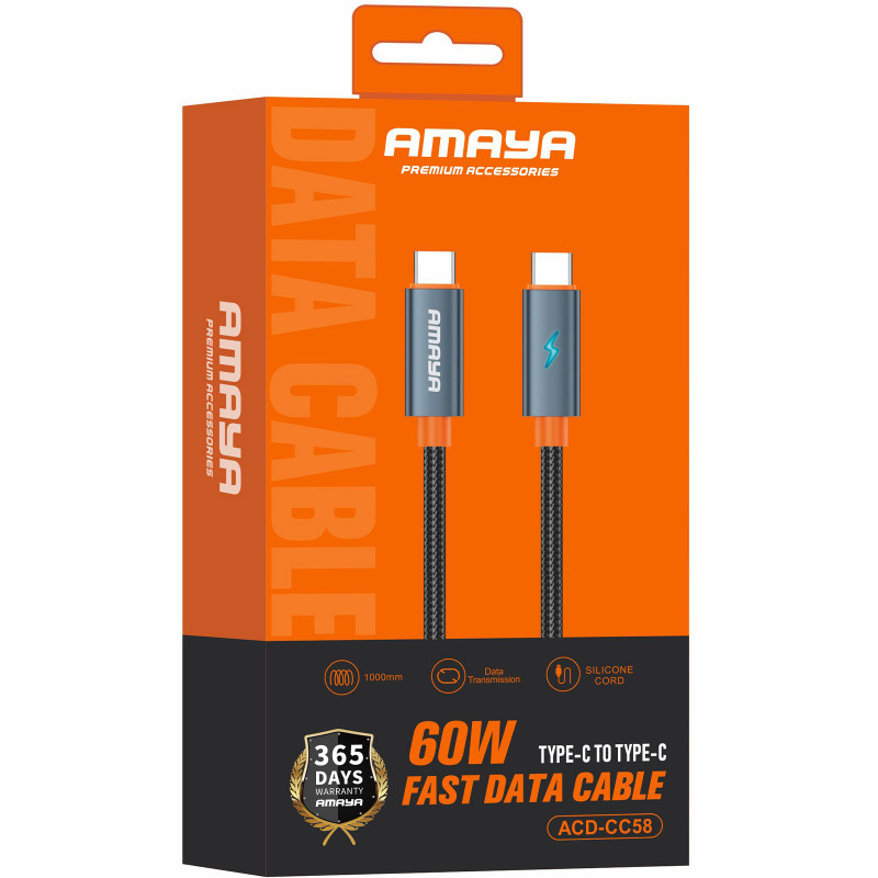 Фото Дата кабель Amaya 58CC Type-C to Type-C 60W (1m) (Gray) на vchehle.ua