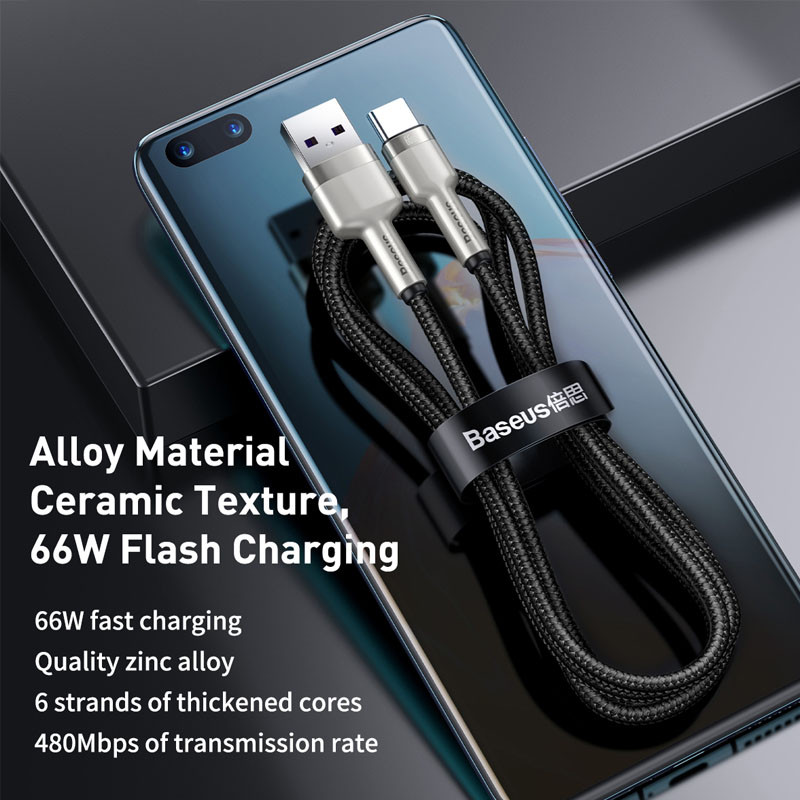 Купити Дата кабель Baseus Cafule Metal USB to Type-C 66W (1m) (CAKF00010) (Black) на vchehle.ua