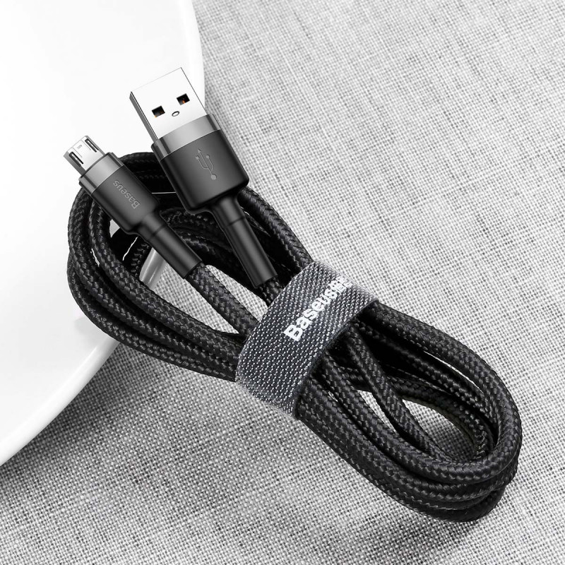 Дата кабель Baseus Cafule USB to MicroUSB Cable 2.4A (1m) (CAMKLF-B) (Сірий / Чорний) в магазині vchehle.ua