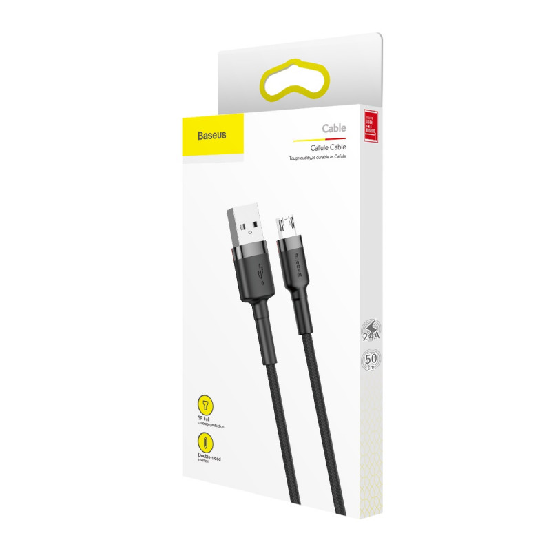 Купити Дата кабель Baseus Cafule USB to MicroUSB Cable 2.4A (1m) (CAMKLF-B) (Сірий / Чорний) на vchehle.ua