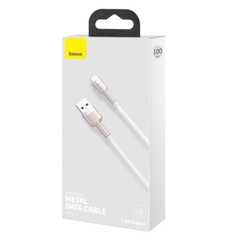 Дата кабель Baseus Cafule Metal USB to Lightning 2.4A (2m) (CALJK-B0) (White) в магазині vchehle.ua