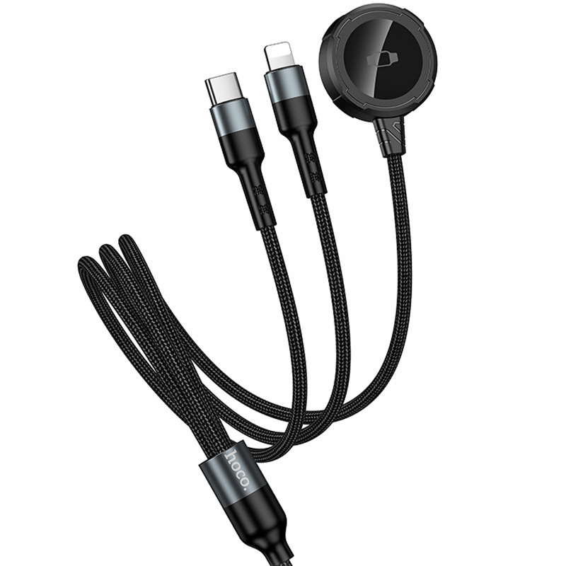 Дата кабель Hoco CW64 3in1 Type-C to iWatch/Lightning/Type-C 15W (1.2m) (Black)