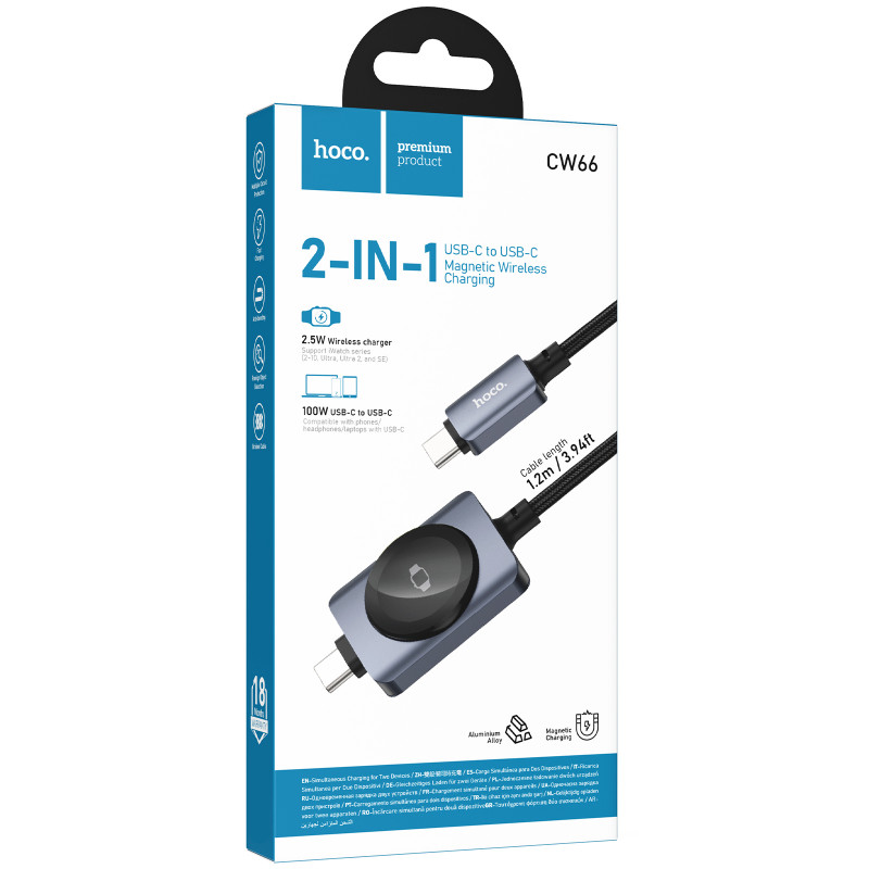 Купить Дата кабель Hoco CW66 2in1 Type-C to iWatch/Type-C PD100W (1.2m) (Black) на vchehle.ua