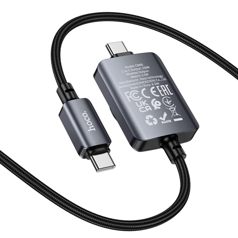 Заказать Дата кабель Hoco CW66 2in1 Type-C to iWatch/Type-C PD100W (1.2m) (Black) на vchehle.ua