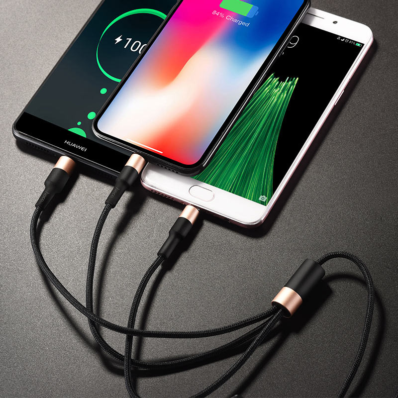 Дата кабель Hoco X26 Xpress 3in1 USB to Lightning/Type-C/MicroUSB 2A (1.2m) (Чорний / Золотий) в магазині vchehle.ua