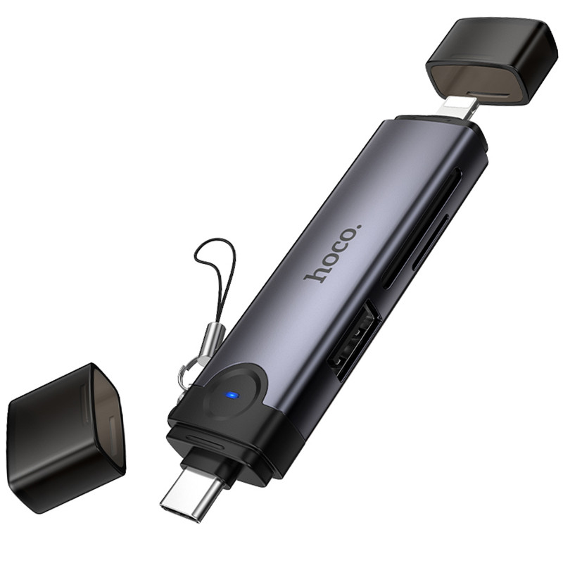 Картридер Hoco HB56B Victory 5in1 Type-C/Lightning to SD/TF3.0 + USB 2.0 (Metal gray)