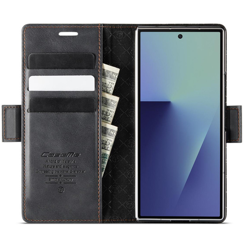 Фото Шкіряний чохол-книжка CaseMe Velvet Matte для Samsung Galaxy Z Fold7 (Black) на vchehle.ua