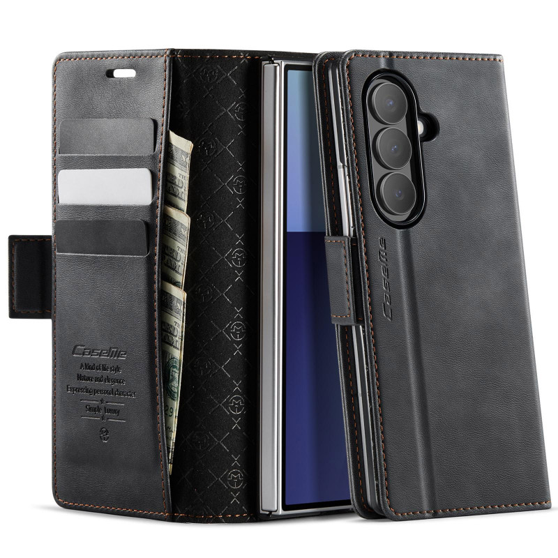 Шкіряний чохол-книжка CaseMe Velvet Matte для Samsung Galaxy Z Fold7 (Black) в магазині vchehle.ua
