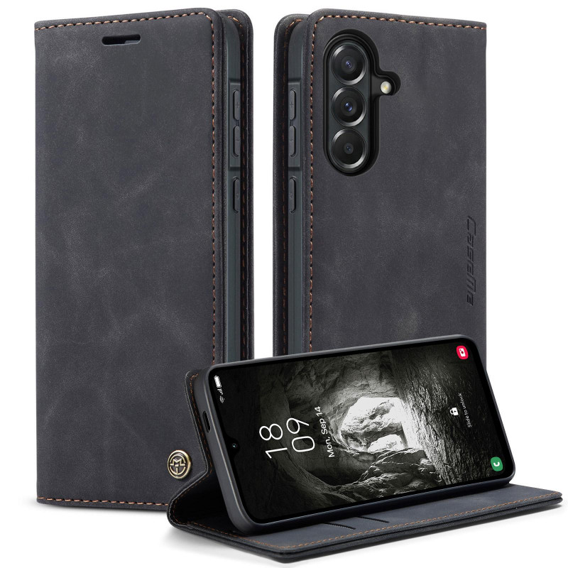 Фото Шкіряний чохол-книжка CaseMe Velvet Nubuck на Samsung Galaxy A57 5G (Black) на vchehle.ua