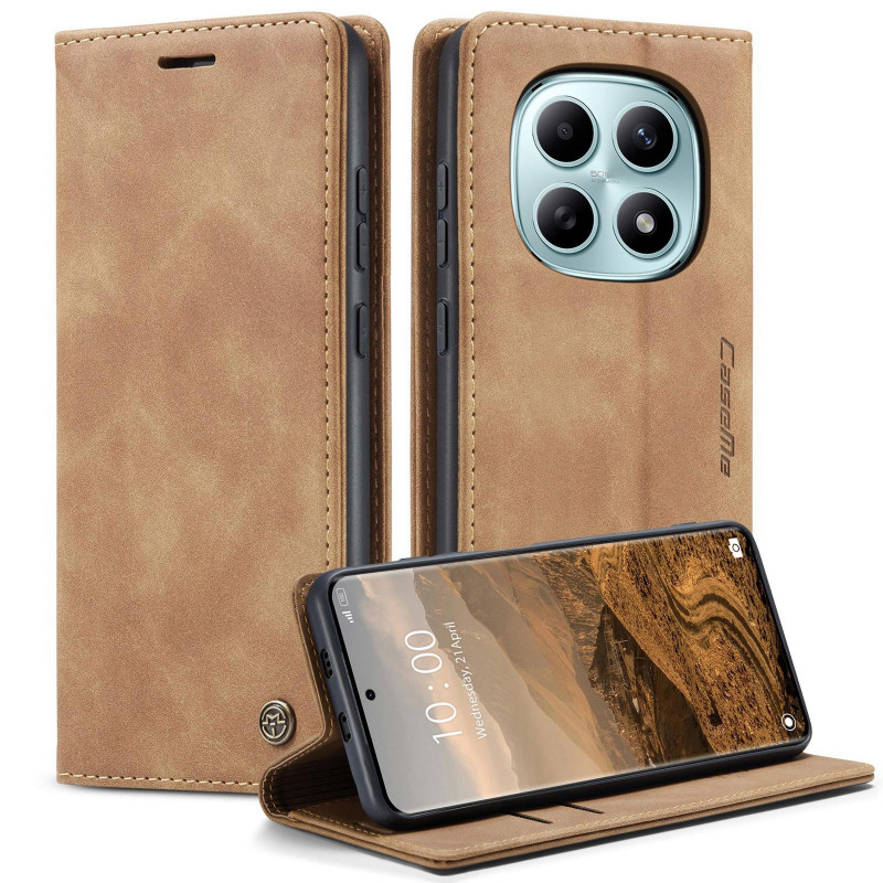 Фото Шкіряний чохол-книжка CaseMe Velvet Nubuck на Xiaomi Redmi Note 15 4G/5G (EU) (Brown) на vchehle.ua