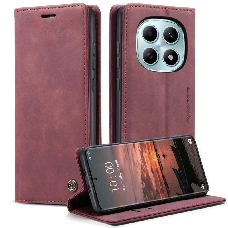 Фото Шкіряний чохол-книжка CaseMe Velvet Nubuck на Xiaomi Redmi Note 15 4G/5G (EU) (Red) на vchehle.ua