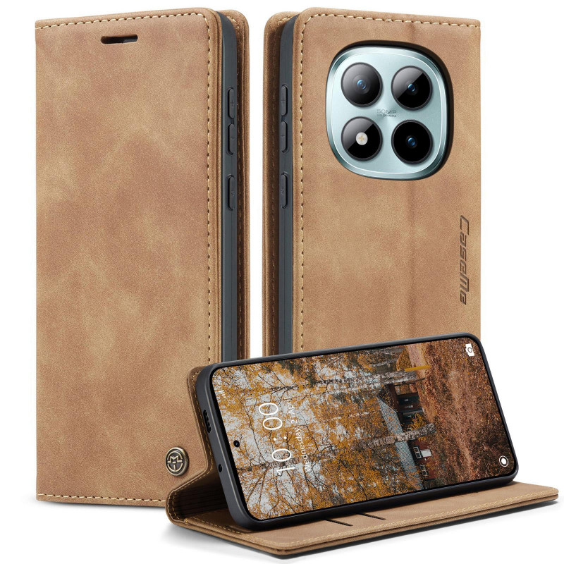 Фото Шкіряний чохол-книжка CaseMe Velvet Nubuck на Xiaomi Redmi Note 15 Pro 5G (Brown) на vchehle.ua