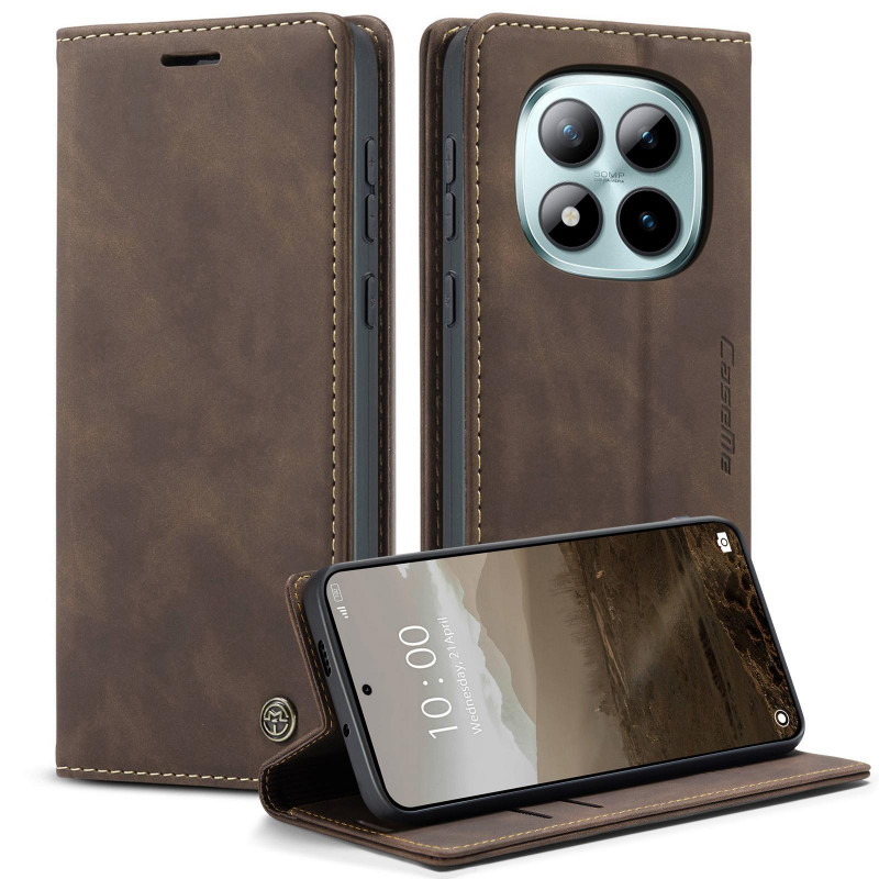 Фото Шкіряний чохол-книжка CaseMe Velvet Nubuck на Xiaomi Redmi Note 15 Pro 5G (Coffee) на vchehle.ua