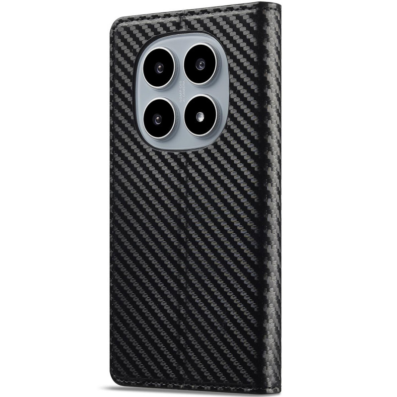 Фото Кожаный чехол-книжка LC.IMEEKE Carbon Black для Xiaomi Redmi Note 15 4G/5G (EU) (Black) на vchehle.ua