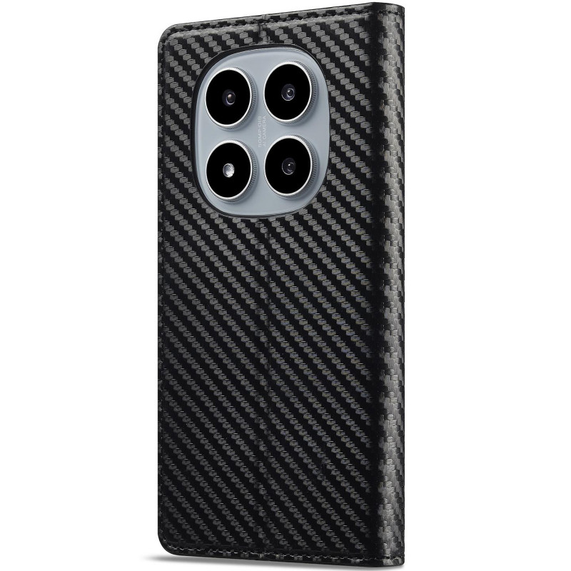 Фото Шкіряний чохол-книжка LC.IMEEKE Carbon Black на Xiaomi Redmi Note 15 Pro 4G (Black) на vchehle.ua
