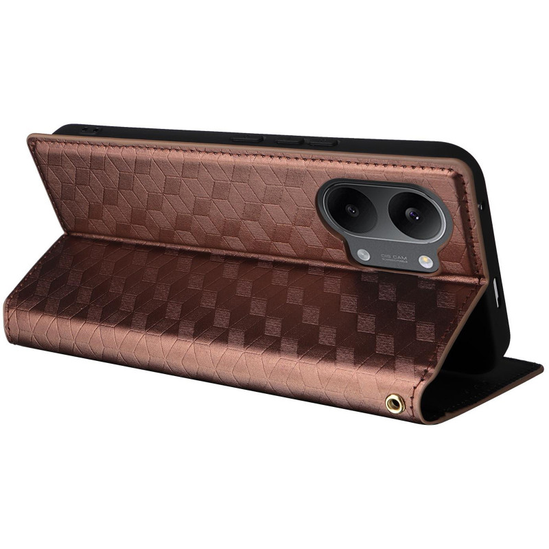 Купити Шкіряний чохол-книжка Rhombus Book на Xiaomi Poco X8 Pro Max (Brown) на vchehle.ua